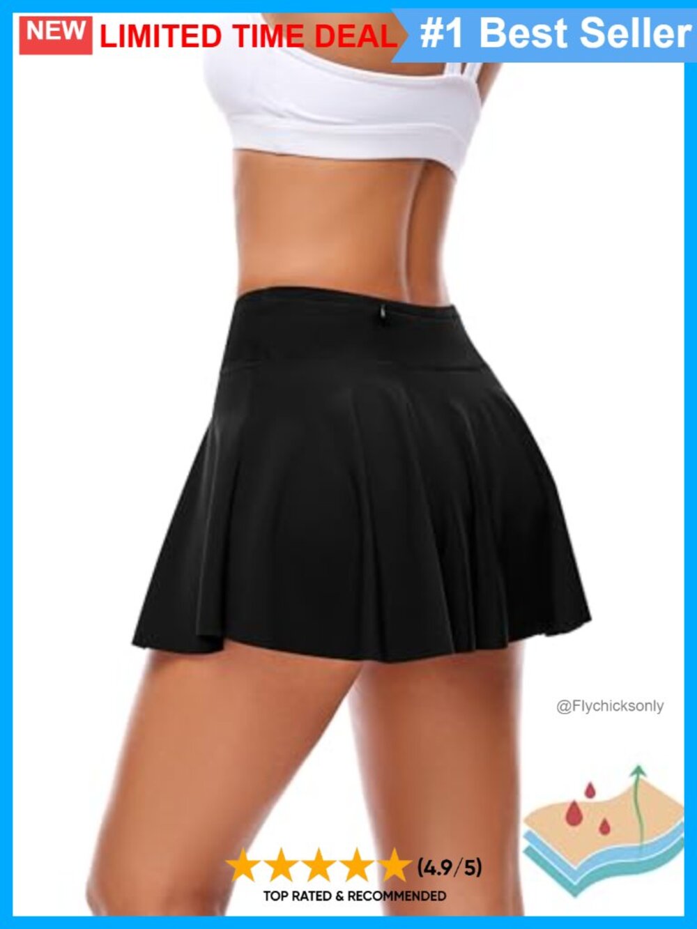 High Waist Leakproof Period Swim Skirt Bikini Bottom UPF 50 Zip Pocket Petite